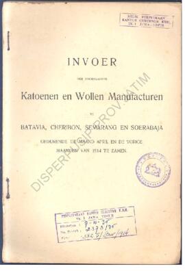 nvoer den voor naamste katonen en wollen manufacturen te batavia, cheribon, semarang, en soerabaj...