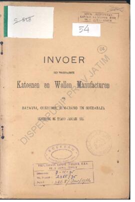 Invoer der voor namste katoenen en wollen manufacturen te batavia cheribon en Soerabaya gadurende...