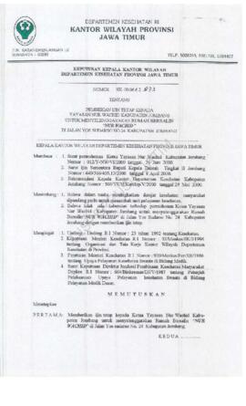 Surat Keputusan Ka.Kanwil Dep.Kes Prop Jatim Nomor : HK.00.06.6.2.873 tentang pemberian ijin teta...