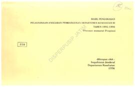 Hasil pengawasan pelaksanaan anggaran pembangunan Dep Kes RI Tahun 1995/1996