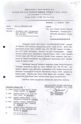 Dari Kanwil Dep Trans Prop Dati I Jatim kepada Kakanwil Dep Trans Prop Dati I Kalteng