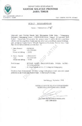 Dari Kepala Kanwil Depkes Nomor : YM 02.03.6.2./335 perihal : permohonan rekomendasi ijin pesawat...