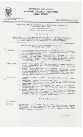 Surat Keputusan Ka.Kanwil Dep.Kes Prop Jatim Nomor : HK.00.06.6.2.123 tentang pemberian ijin teta...