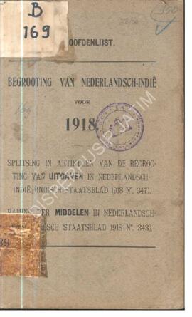 Begrooting van Nederlandsch Indie voor 1918 Splitsing in artikelen van de begrooting van uitgaven...