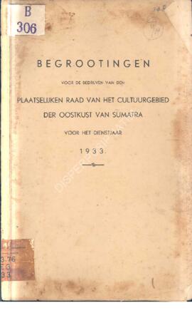 Ontwerp Begrooting van het Cultuurgebied Ooskust van Sumatra   Rencana Anggaran sementara untuk d...