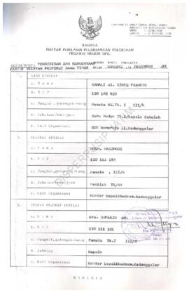 Dari Kantor Departemen Transmigrasi kabupaten Ngawi kepada Kepala Kantor Wilayah Departemen Trans...