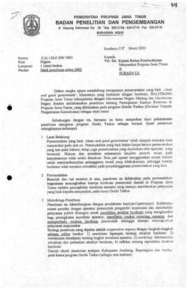 Surat dari Badan Penelitian dan Pengembangan Provinsi Jawa Timur kepada yth. Sdr. Kepala badan Pe...