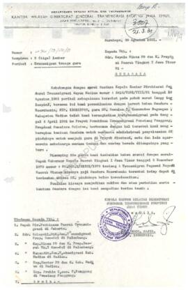 Surat dari Kantor Wilayah Direktorat Jenderal Transmigrasi Propinsi Jawa Timur kepada Kepala Dina...