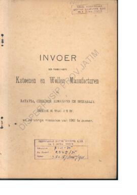 Invoer der voornaamst katoenen en wollen manufacturen te Batavia, Cheribon en Soerabaya gadurende...