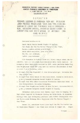 Sambutan pembantu Gubernur di Pamekasan pada hari penilaian lomba prestasi penghijauan tahun 1984...