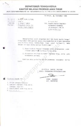 Kakanwil Depnaker Prop.Jatim : Surat Kepala Kantor Depnaker Kotamadya Surabaya tentang perintah k...