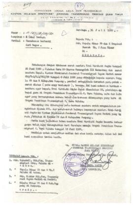 Surat dari Departemen Transmigrasi dan Departemen Tenaga Kerja Propinsi Jawa Timur kepada Kepala ...