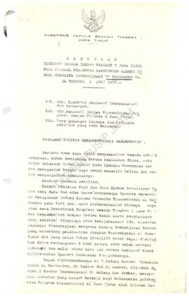 Surat dari Kantor Wilayah Direktorat Jenderal Transmigrasi Propinsi Jawa Timur kepada Gubernur KD...