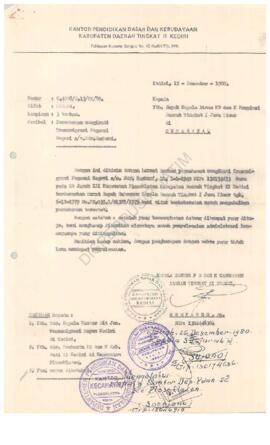 Surat dari Kepala Kantor Pendidikan dan Kebudayaan Kab. Kediri kepada Kepala Dinas P & K Prop...