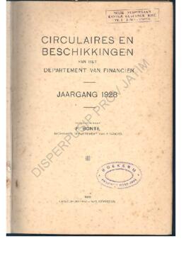 Circuiaires en Beschikkingen van het Dept. van Financien Jaargang 1927 Verzameld door F. Bonte Ar...