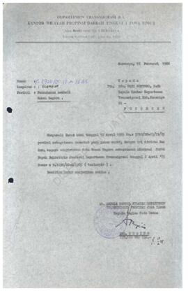 Surat dari Departemen Transmigrasi Kantor Wilayah Propinsi Jawa Timur kepada Kepala Kantor Depart...