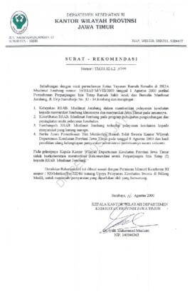 Dari Kepala Kanwil Depkes Nomor : YM 02.03.6.2./060 perihal : permohonan perpanjangan ijin tetap ...