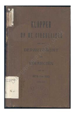 Dept. van Financien Klapper op de Circuiaires van het Dept. van Financien van os 1875 t/m 1915